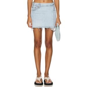 RE/DONE X Pam Anderson Mid Rise Wrap Denim Skirt Frayed Vintage 90s Maliblue 27